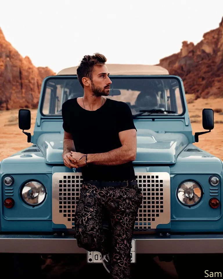 Posing infront of a Land Rover Defender