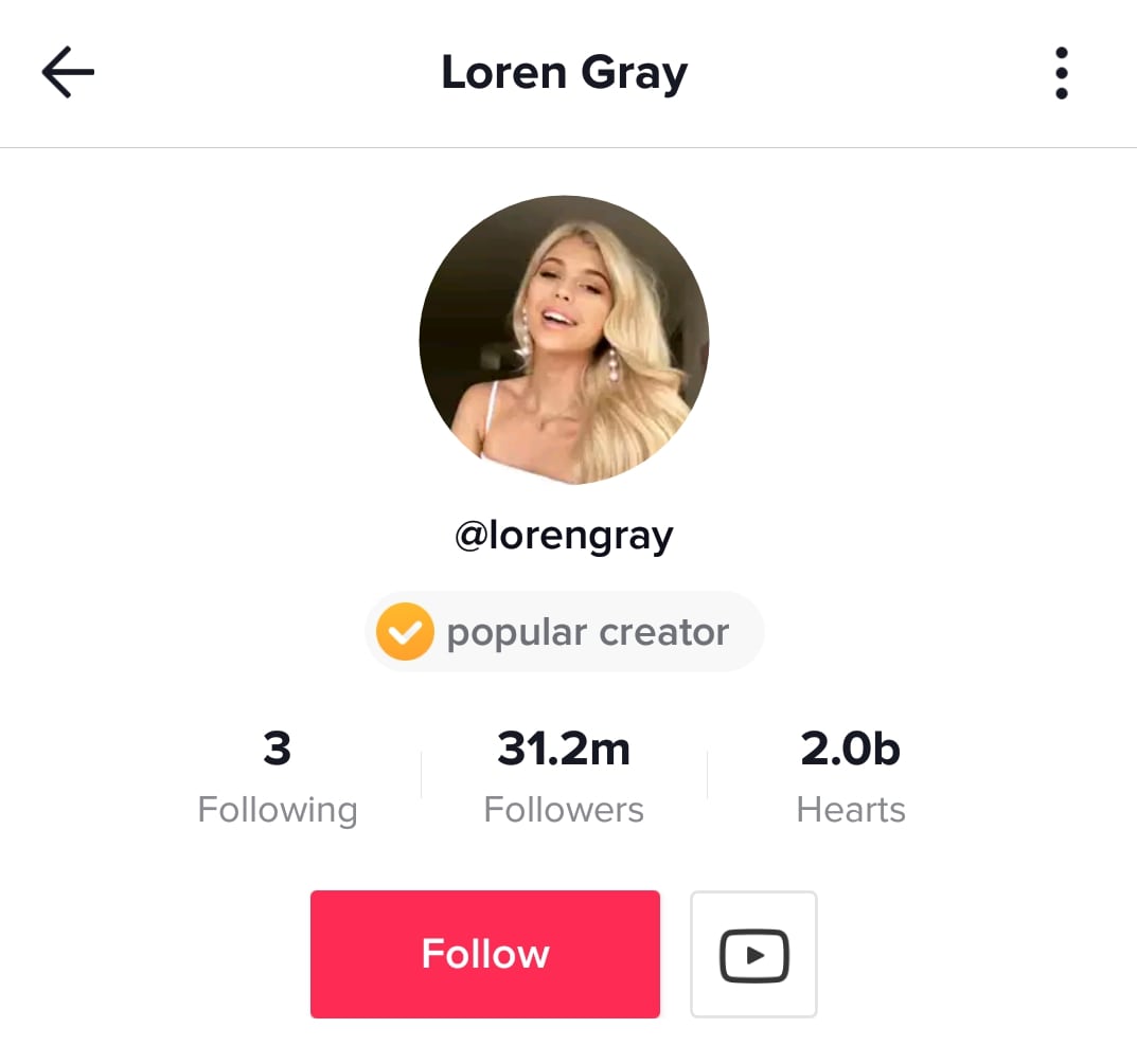 Loren Gray TikTok account statistics