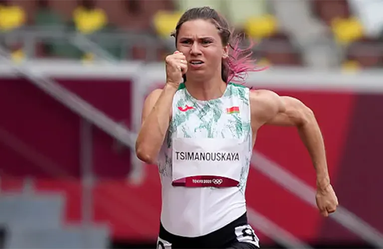 Krystsina Tsimanouskaya in action sprinting