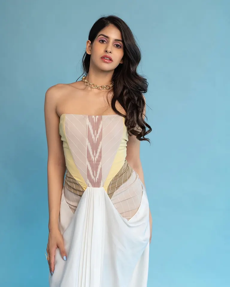 Modeling in a beautiful dress.